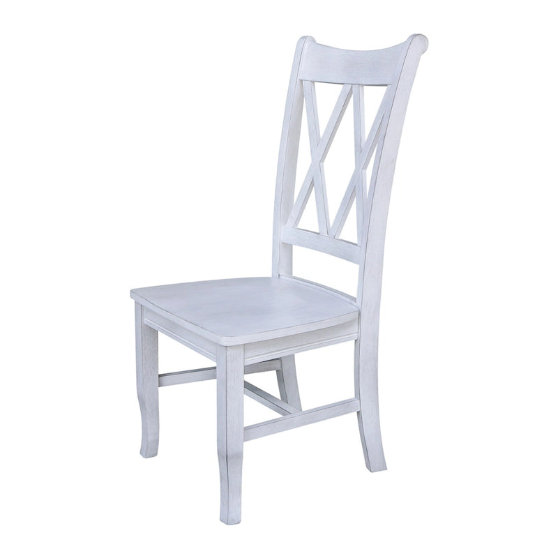 Sedie da pranzo con doppio schienale a croce in legno massello, set da 2 – gesso anticato / bianco / nero