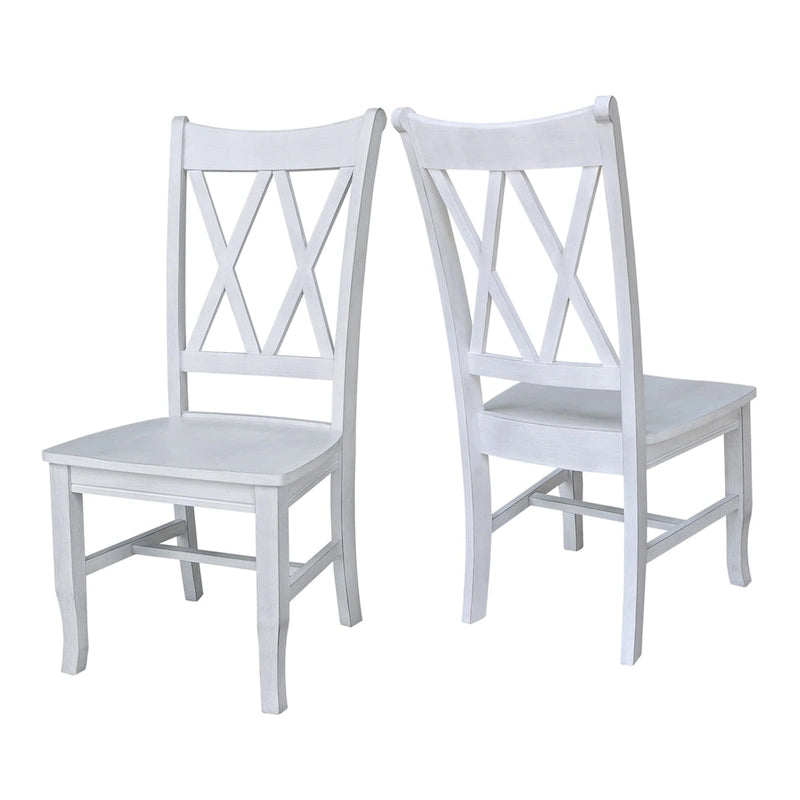 Sedie da pranzo con doppio schienale a croce in legno massello, set da 2 – gesso anticato / bianco / nero