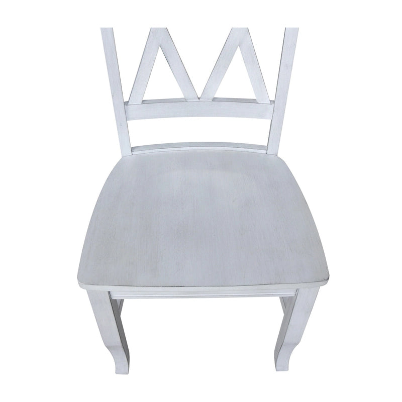 Sedie da pranzo con doppio schienale a croce in legno massello, set da 2 – gesso anticato / bianco / nero