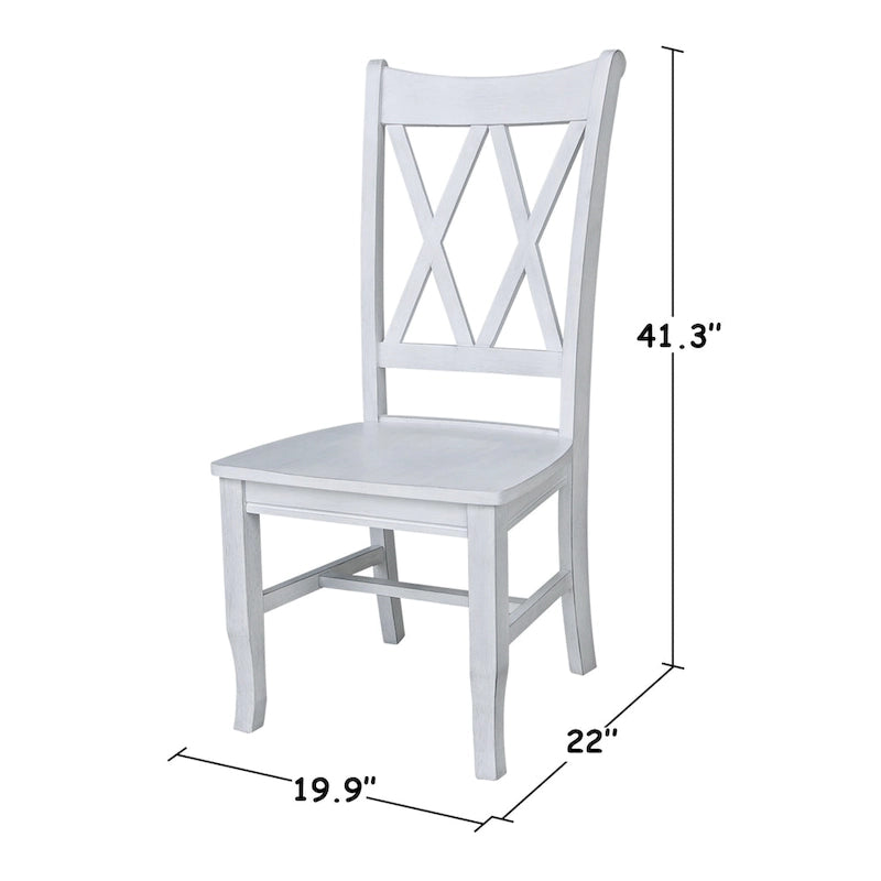 Sedie da pranzo con doppio schienale a croce in legno massello, set da 2 – gesso anticato / bianco / nero
