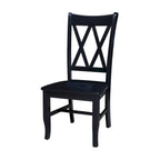 Sedie da pranzo con doppio schienale a croce in legno massello, set da 2 – gesso anticato / bianco / nero