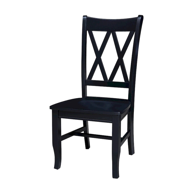 Sedie da pranzo con doppio schienale a croce in legno massello, set da 2 – gesso anticato / bianco / nero