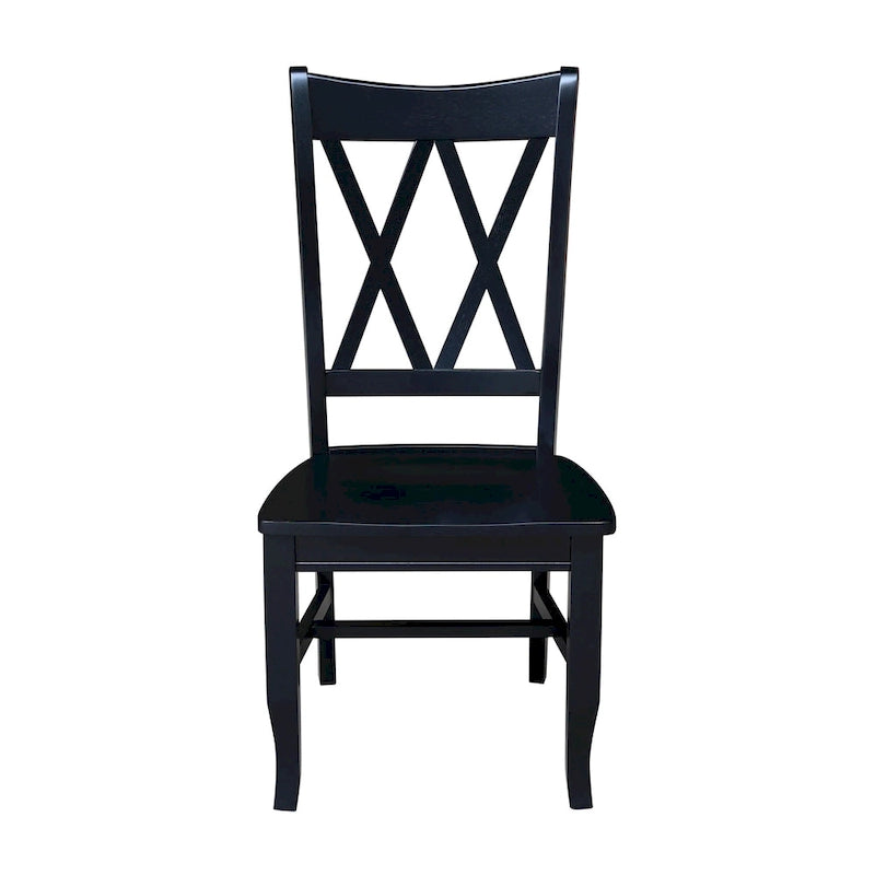 Sedie da pranzo con doppio schienale a croce in legno massello, set da 2 – gesso anticato / bianco / nero
