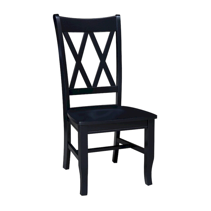 Sedie da pranzo con doppio schienale a croce in legno massello, set da 2 – gesso anticato / bianco / nero
