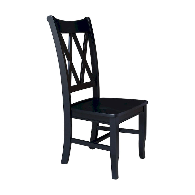 Sedie da pranzo con doppio schienale a croce in legno massello, set da 2 – gesso anticato / bianco / nero