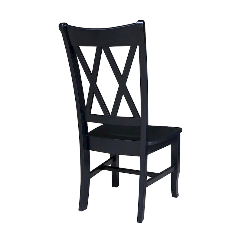 Sedie da pranzo con doppio schienale a croce in legno massello, set da 2 – gesso anticato / bianco / nero