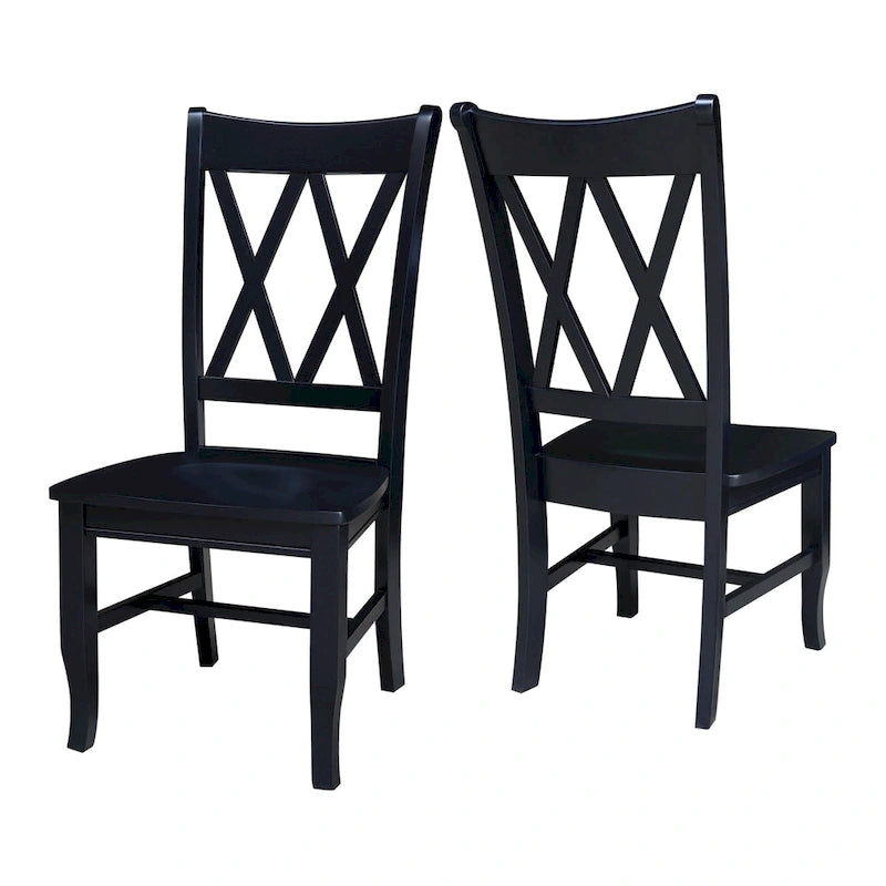 Sedie da pranzo con doppio schienale a croce in legno massello, set da 2 – gesso anticato / bianco / nero