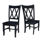 Sedie da pranzo con doppio schienale a croce in legno massello, set da 2 – gesso anticato / bianco / nero