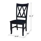 Sedie da pranzo con doppio schienale a croce in legno massello, set da 2 – gesso anticato / bianco / nero