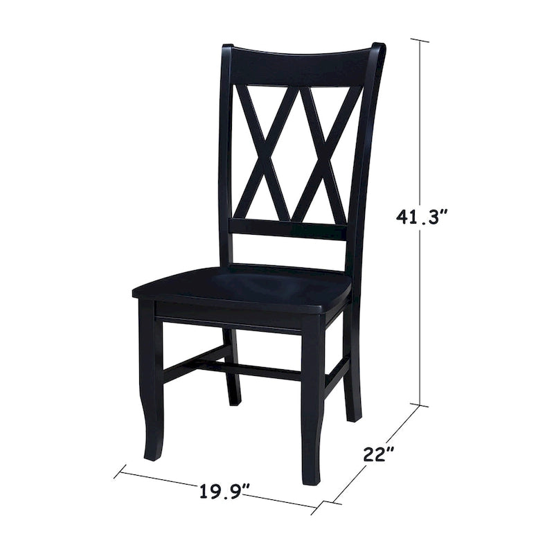Sedie da pranzo con doppio schienale a croce in legno massello, set da 2 – gesso anticato / bianco / nero