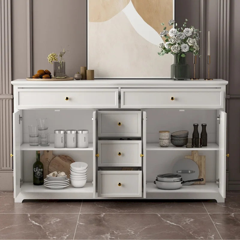 Credenza buffet laccata bianca moderna in stile metà secolo, 59.1 pollici