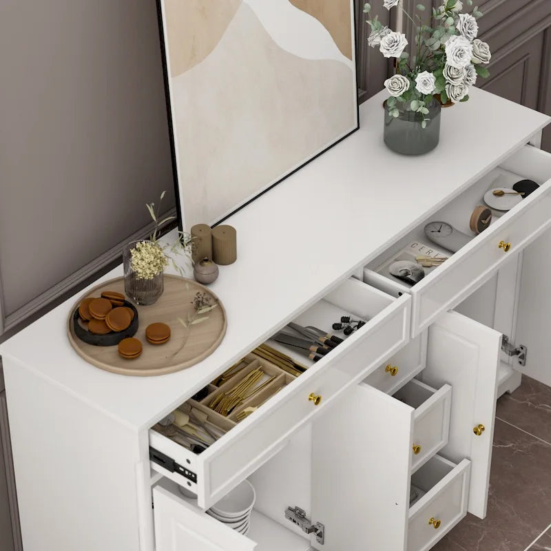 Credenza buffet laccata bianca moderna in stile metà secolo, 59.1 pollici