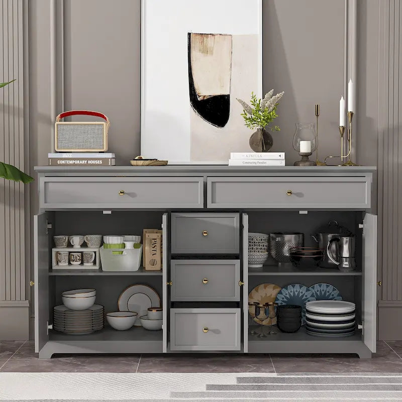 Credenza buffet laccata bianca moderna in stile metà secolo, 59.1 pollici