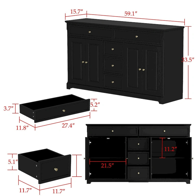 Credenza buffet laccata bianca moderna in stile metà secolo, 59.1 pollici