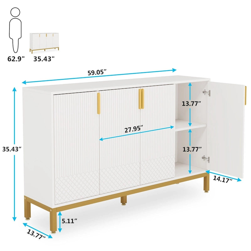 55 Inch Kitchen Sideboard Cabinet, Buffet Cabinet with Storage
