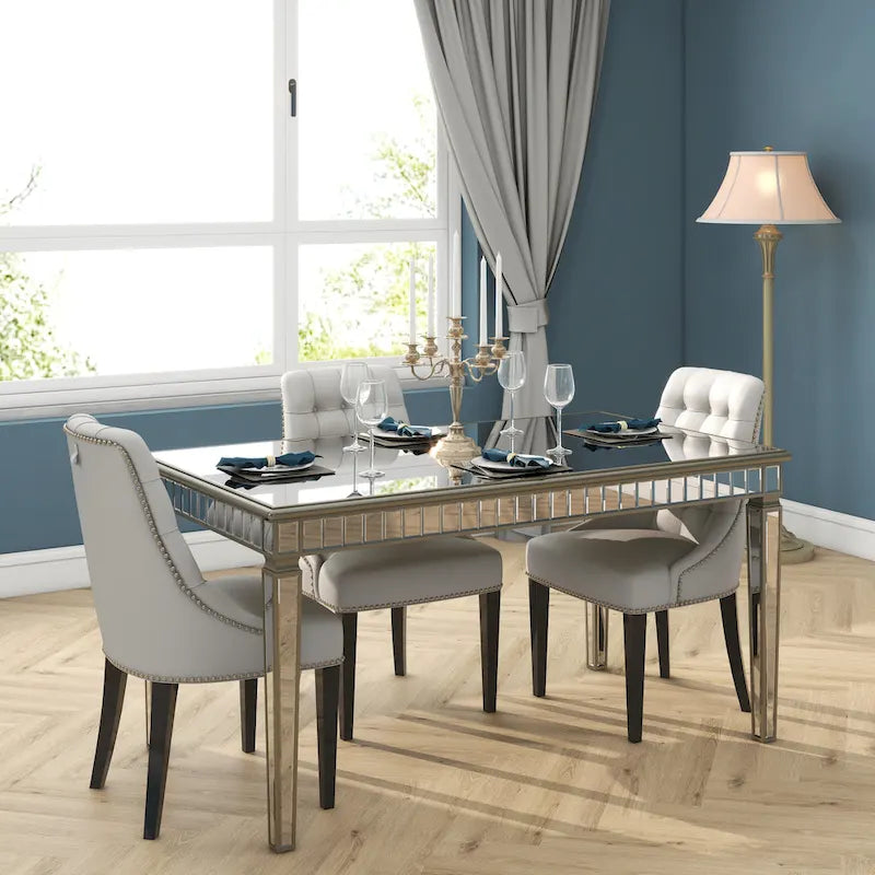 Tavolo da pranzo rettangolare specchiato color crema e oro – Posti a sedere fino a 8