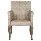 Sedia da pranzo in rattan naturale/bianco lavato con braccioli, set da 2