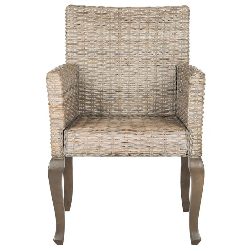 Sedia da pranzo in rattan naturale/bianco lavato con braccioli, set da 2
