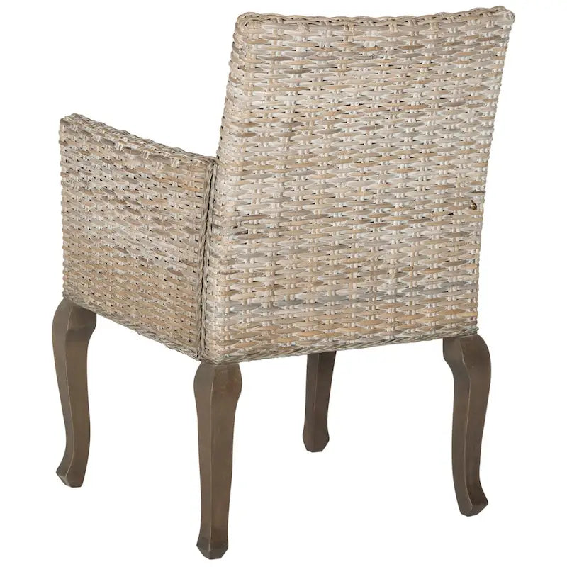 Sedia da pranzo in rattan naturale/bianco lavato con braccioli, set da 2