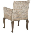 Sedia da pranzo in rattan naturale/bianco lavato con braccioli, set da 2