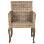 Sedia da pranzo in rattan naturale/bianco lavato con braccioli, set da 2
