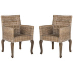 Sedia da pranzo in rattan naturale/bianco lavato con braccioli, set da 2