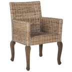 Sedia da pranzo in rattan naturale/bianco lavato con braccioli, set da 2