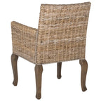 Sedia da pranzo in rattan naturale/bianco lavato con braccioli, set da 2