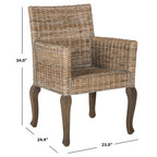 Sedia da pranzo in rattan naturale/bianco lavato con braccioli, set da 2