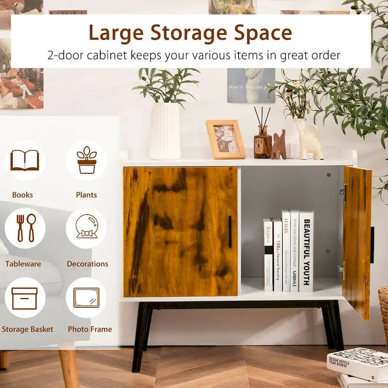 Armadietto Contenitore a 2 Ante Bianco e Marrone Rustico, per 2, 81×38×74 cm