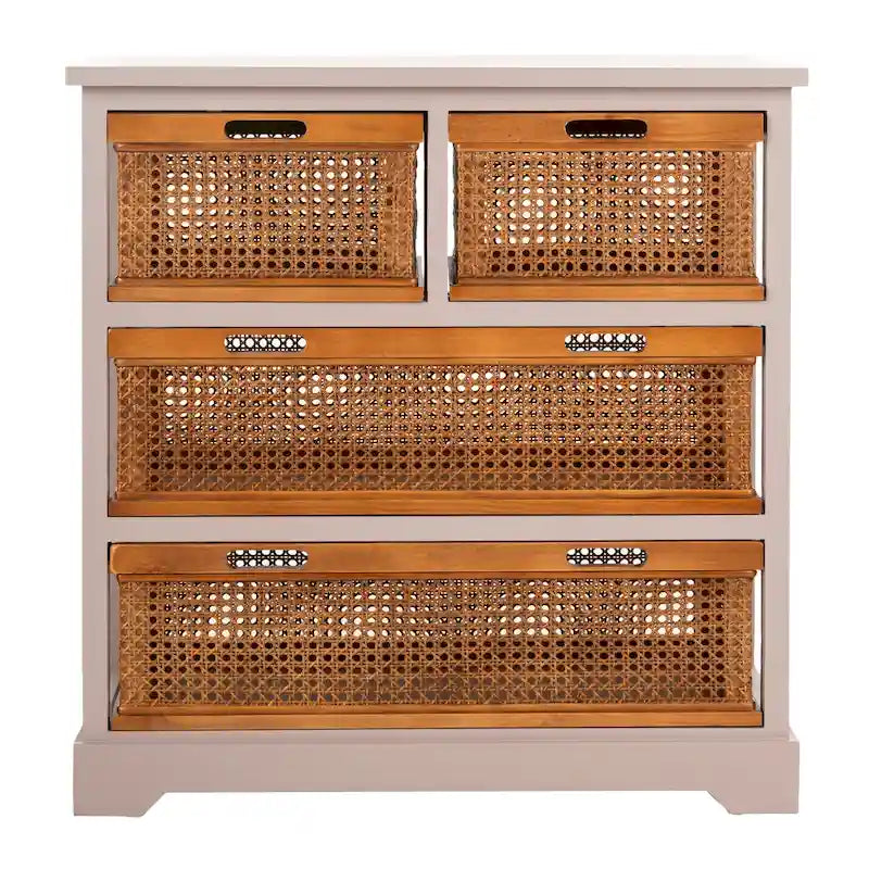 Cassettiera a 4 cassetti, stile cesto in canna, 1 unità – Grigio Quarzo / Orzo / Nero Antico