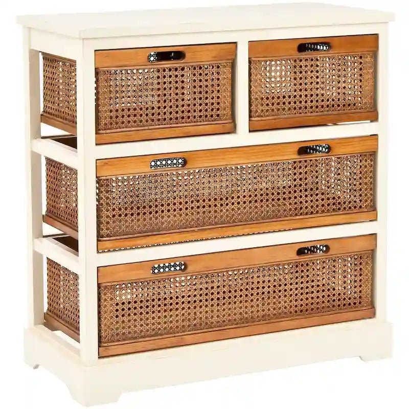 Cassettiera a 4 cassetti, stile cesto in canna, 1 unità – Grigio Quarzo / Orzo / Nero Antico