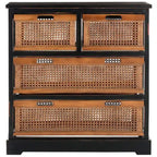 Cassettiera a 4 cassetti, stile cesto in canna, 1 unità – Grigio Quarzo / Orzo / Nero Antico
