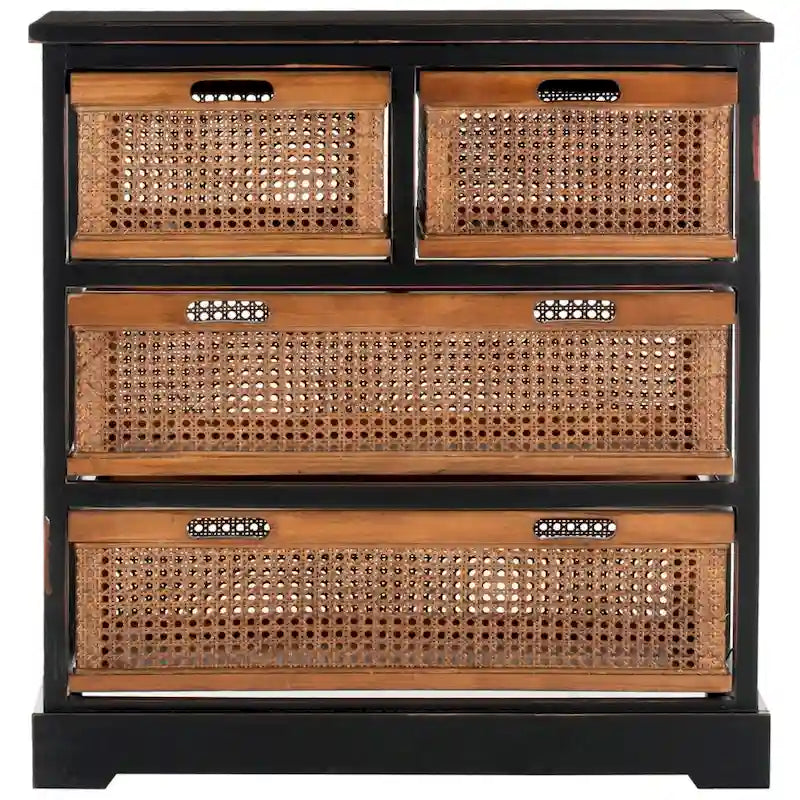 Cassettiera a 4 cassetti, stile cesto in canna, 1 unità – Grigio Quarzo / Orzo / Nero Antico