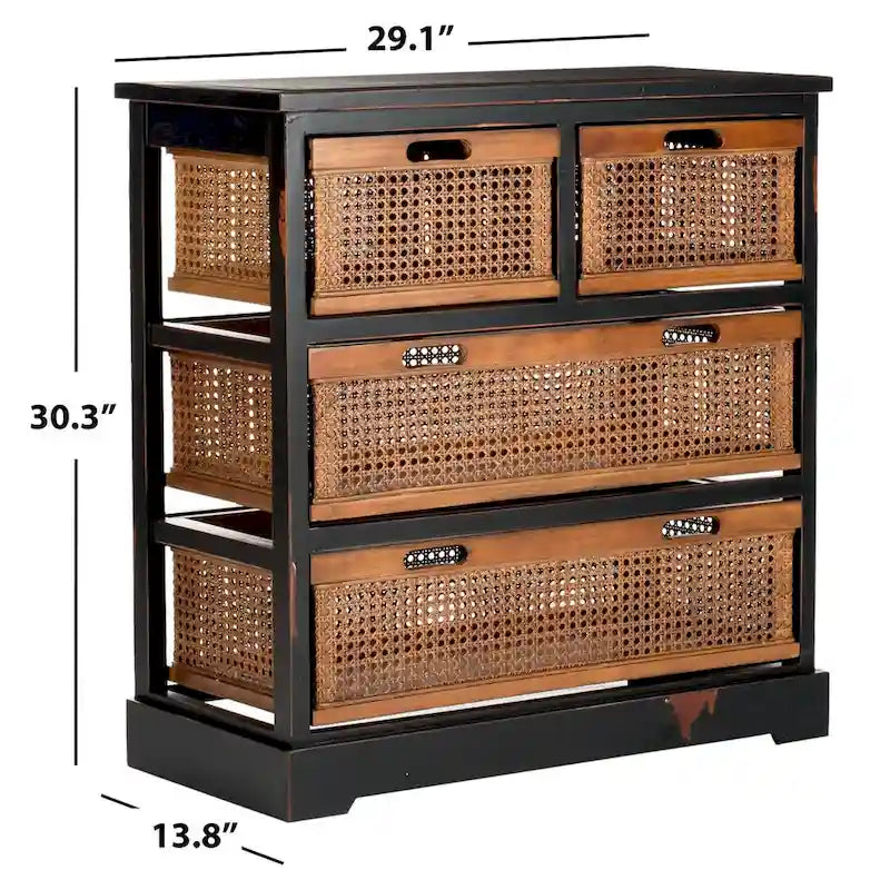 Cassettiera a 4 cassetti, stile cesto in canna, 1 unità – Grigio Quarzo / Orzo / Nero Antico