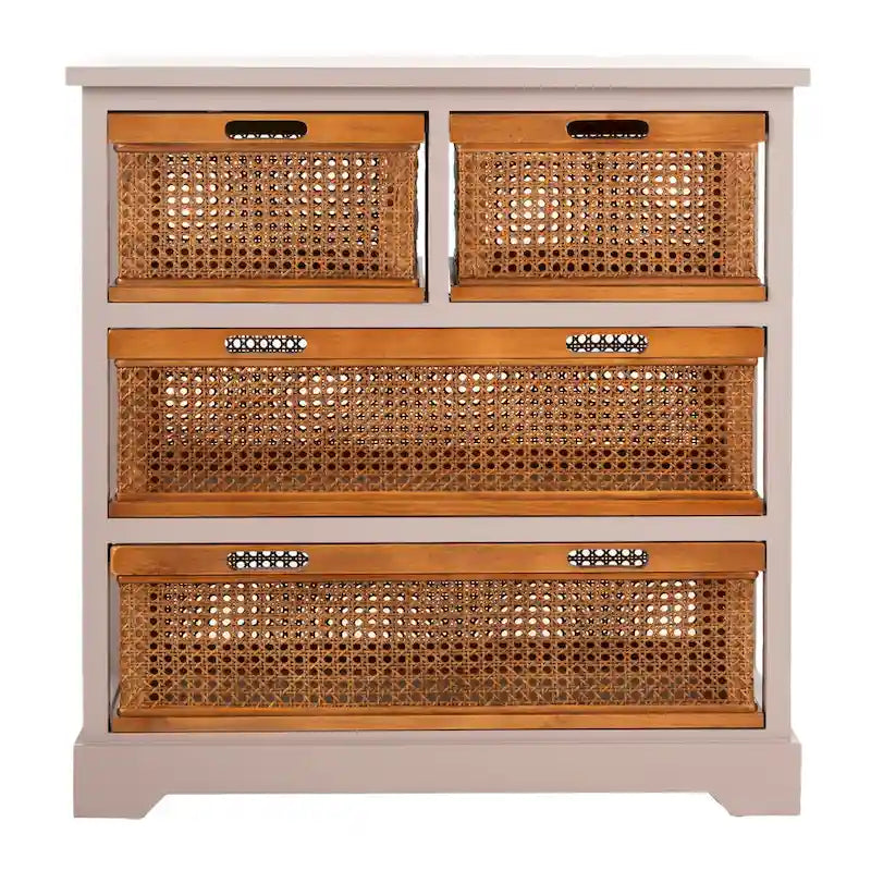 Cassettiera a 4 cassetti, stile cesto in canna, 1 unità – Grigio Quarzo / Orzo / Nero Antico