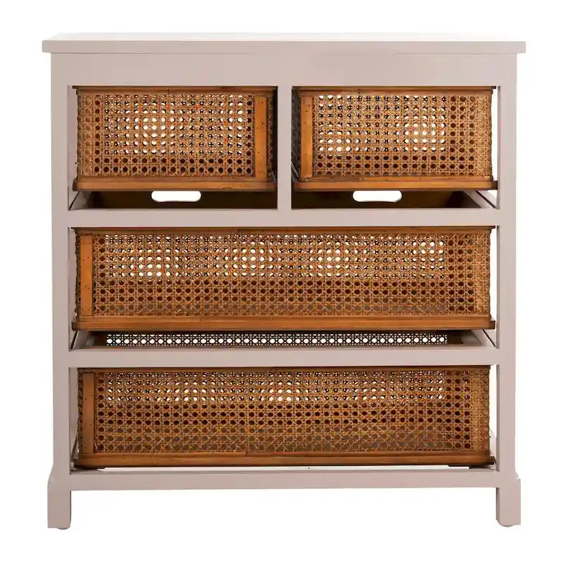 Cassettiera a 4 cassetti, stile cesto in canna, 1 unità – Grigio Quarzo / Orzo / Nero Antico
