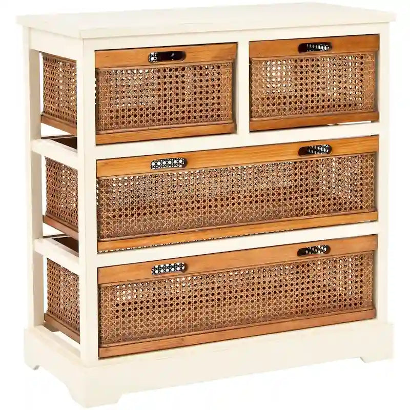 Cassettiera a 4 cassetti, stile cesto in canna, 1 unità – Grigio Quarzo / Orzo / Nero Antico
