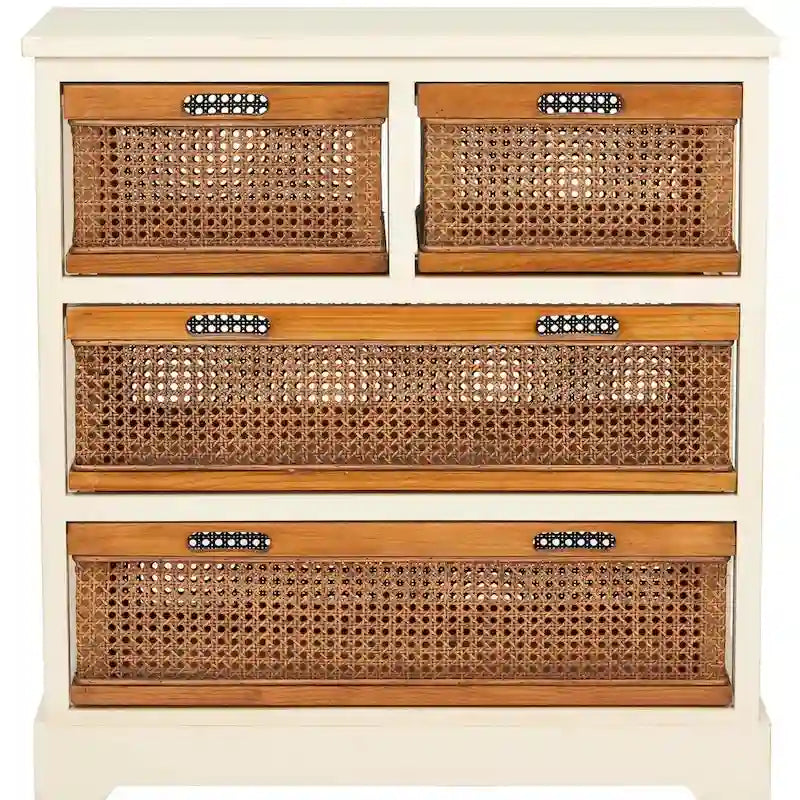 Cassettiera a 4 cassetti, stile cesto in canna, 1 unità – Grigio Quarzo / Orzo / Nero Antico
