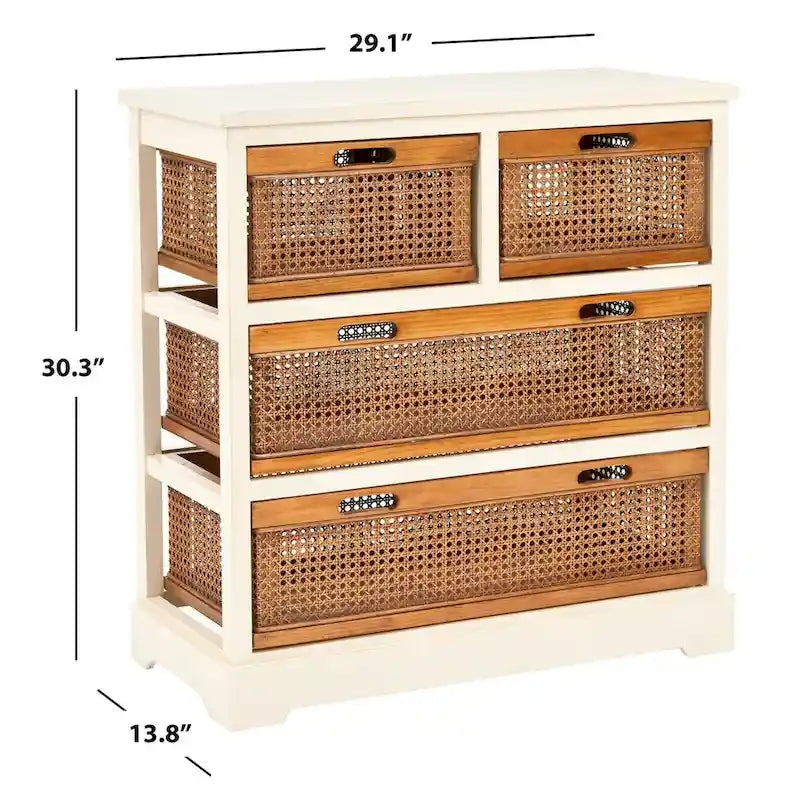 Cassettiera a 4 cassetti, stile cesto in canna, 1 unità – Grigio Quarzo / Orzo / Nero Antico