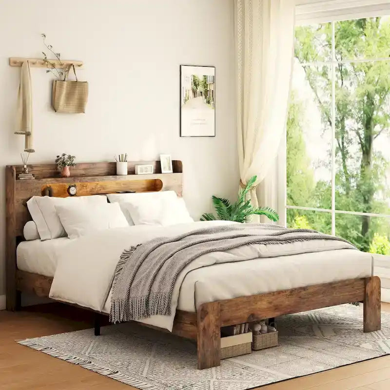 Polsterbettgestell mit Stauraum, LED-Kopfteil und 2 USB-Anschlüssen, Kingsize-/Doppel-/Queensize-Bett