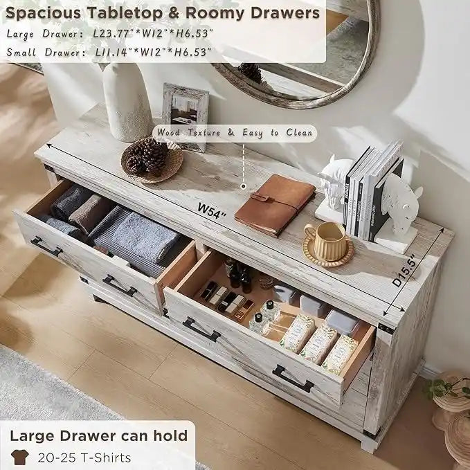 Ladekast in farmhouse-stijl met 7 laden, houten commode, kledingkastcommode