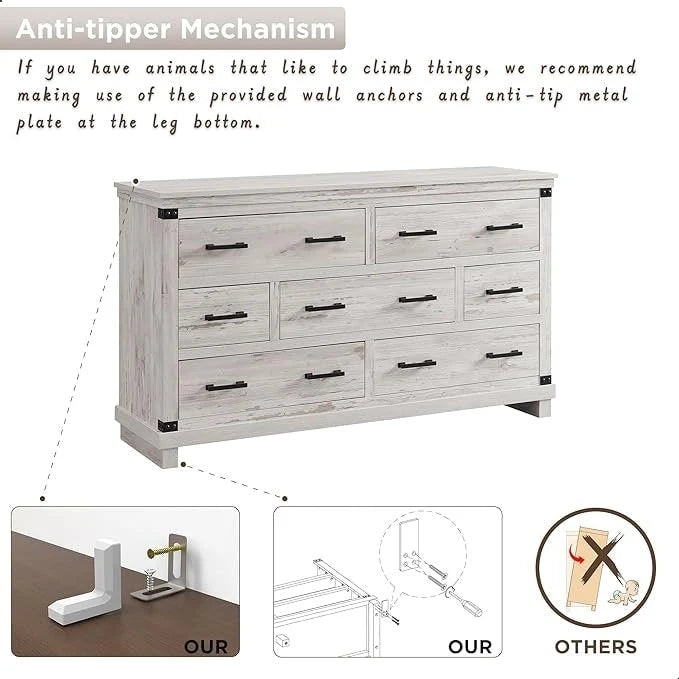 Kommode im Landhausstil mit 7 Schubladen, Holzschubladenschrank, Kleiderschrankkommode