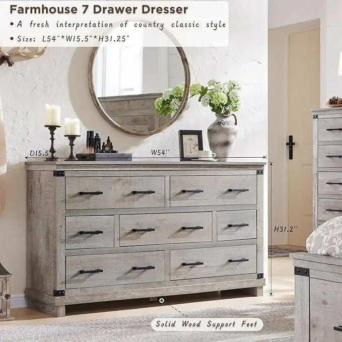 Kommode im Landhausstil mit 7 Schubladen, Holzschubladenschrank, Kleiderschrankkommode