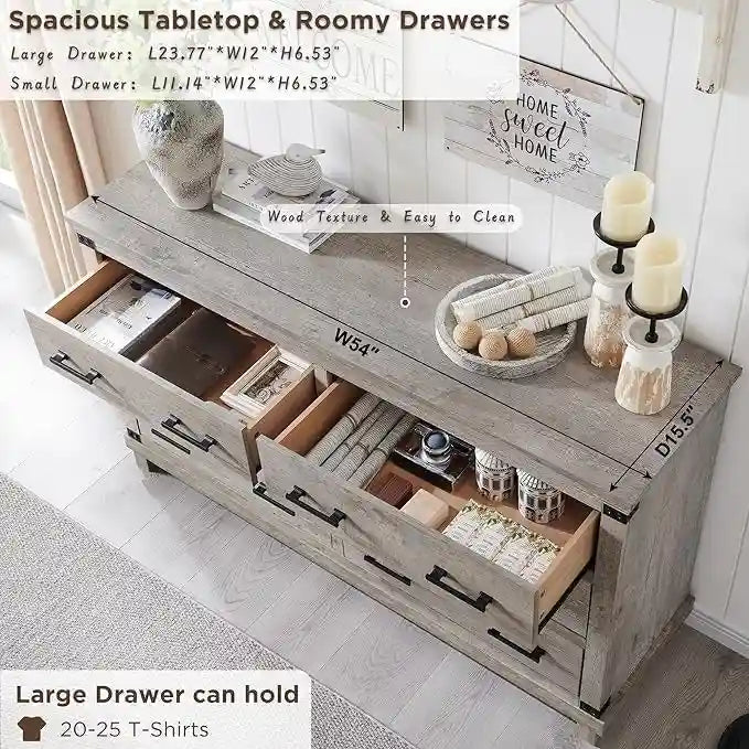Kommode im Landhausstil mit 7 Schubladen, Holzschubladenschrank, Kleiderschrankkommode