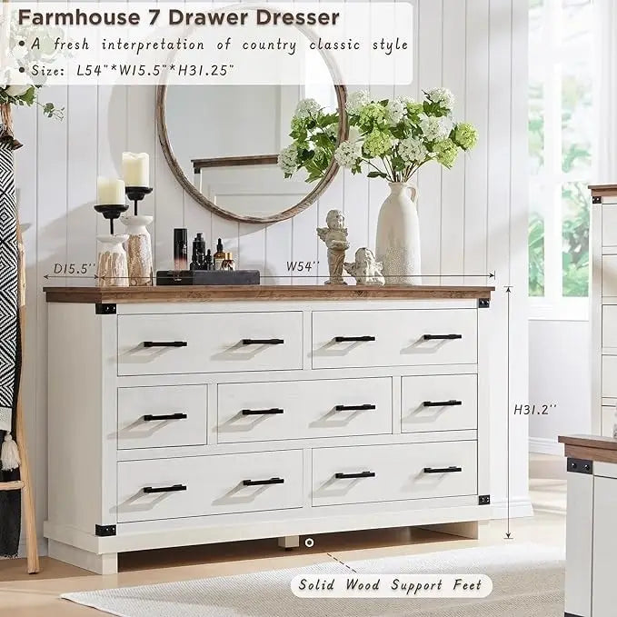 Kommode im Landhausstil mit 7 Schubladen, Holzschubladenschrank, Kleiderschrankkommode