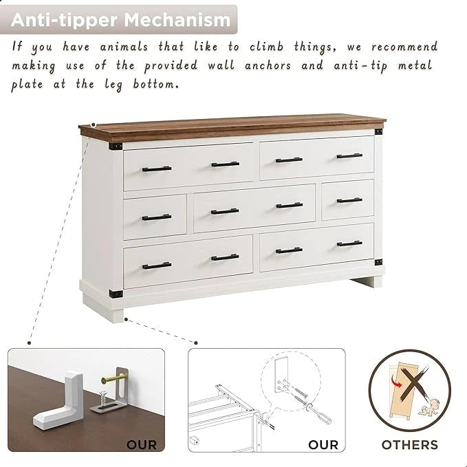 Kommode im Landhausstil mit 7 Schubladen, Holzschubladenschrank, Kleiderschrankkommode