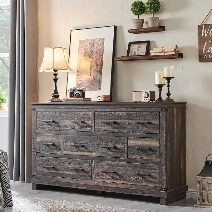 Kommode im Landhausstil mit 7 Schubladen, Holzschubladenschrank, Kleiderschrankkommode