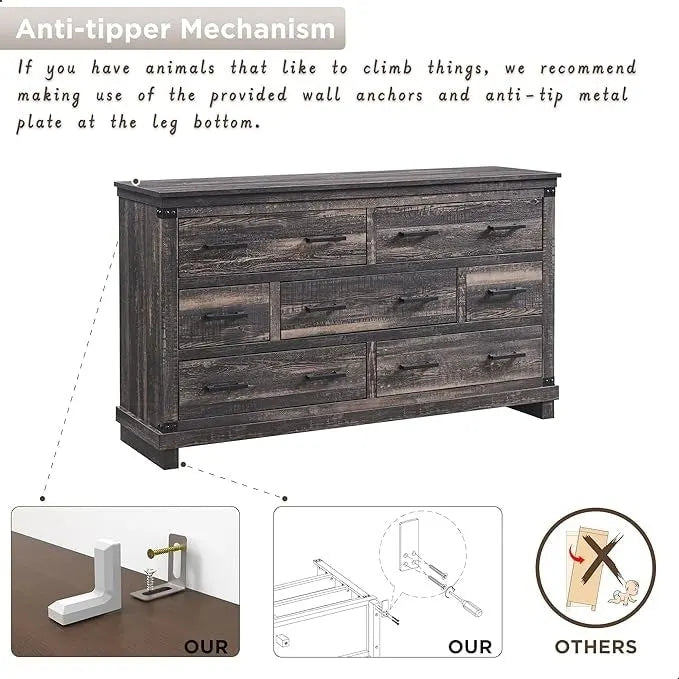 Kommode im Landhausstil mit 7 Schubladen, Holzschubladenschrank, Kleiderschrankkommode