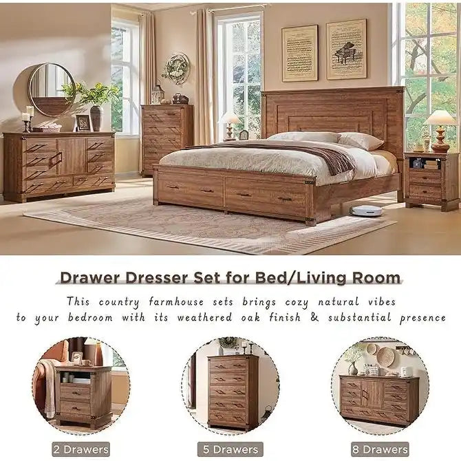 Kommode im Landhausstil mit 7 Schubladen, Holzschubladenschrank, Kleiderschrankkommode